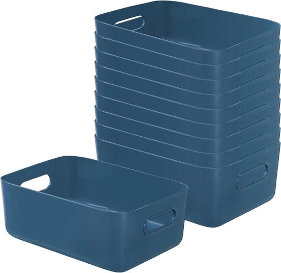 Set di contenitori in plastica premium da 10 pezzi - azzurro - 25 cm - organizzatore con maniglia per cucina, armadio, bagno