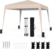 Gazebo da Giardino 3 x 3 M, Tendone Parasole con Telo Impermeabile e Resistente, Sacchi di Sabbia, Pieghevole, Portatile e Altezza Regolabile, per Esterno, Mercati, Fiere e Campeggio (Beige)