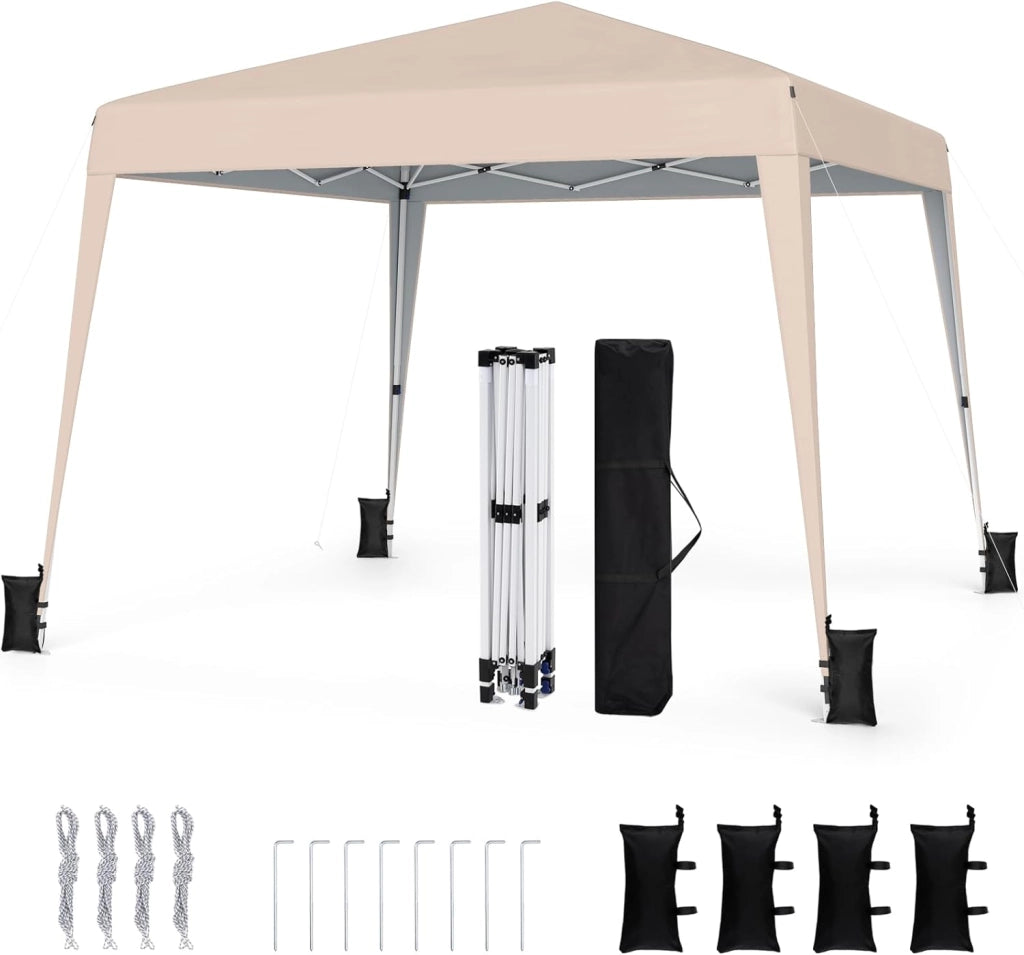 Gazebo da Giardino 3 x 3 M, Tendone Parasole con Telo Impermeabile e Resistente, Sacchi di Sabbia, Pieghevole, Portatile e Altezza Regolabile, per Esterno, Mercati, Fiere e Campeggio (Beige)