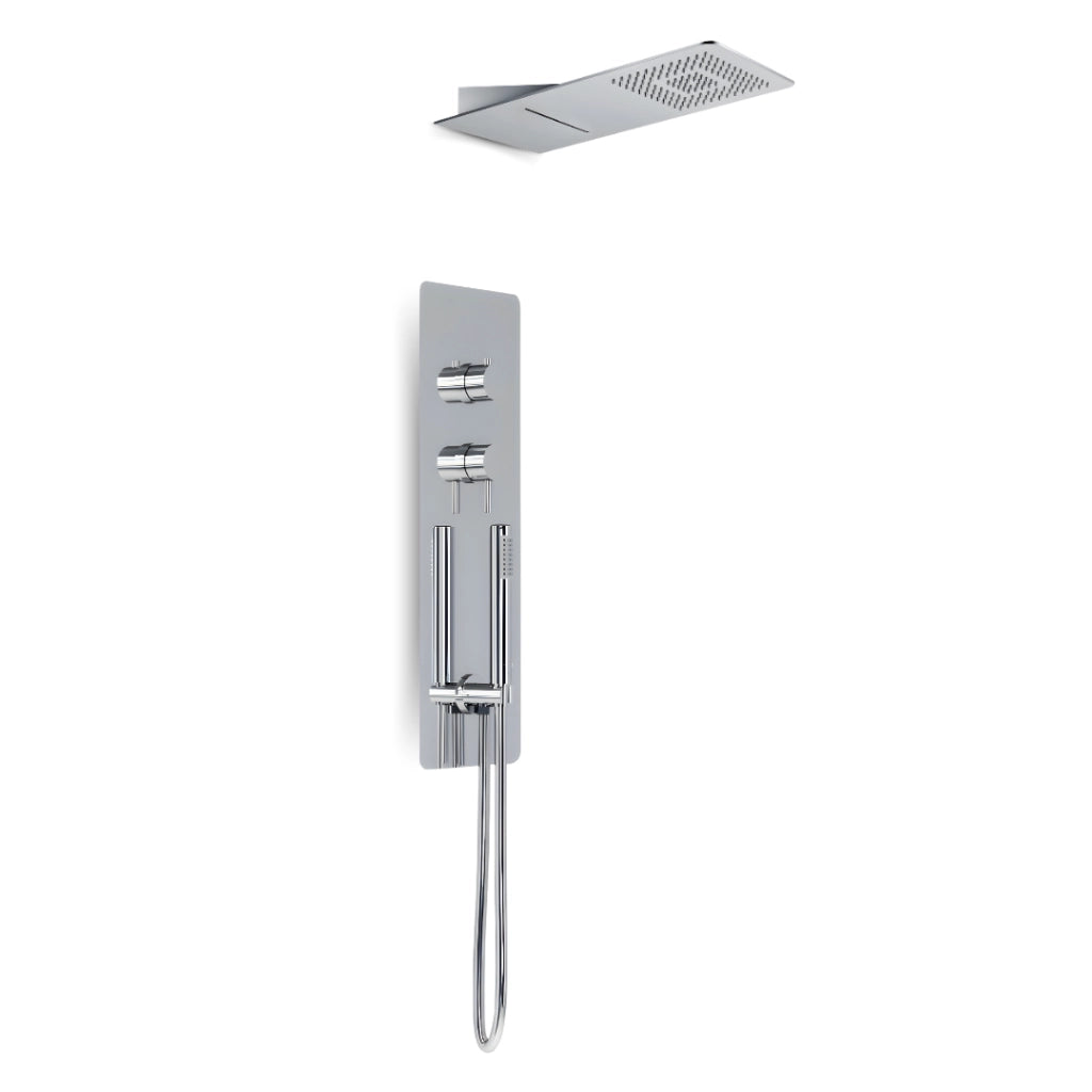 Wall kit a parete da incasso a muro acciaio inox + soffione doccia a parete acciaio inox punta quadrata con cascata
