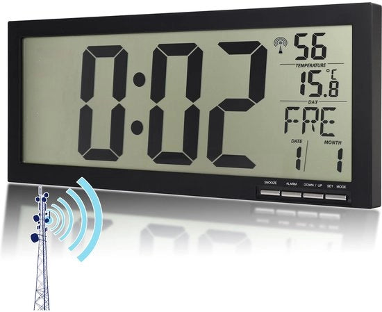 Radio Digitale con Orologio da Parete con Display di Temperatura, Radio Digitale da Parete con Batterie, Nero, 37,1 x 16,0 cm