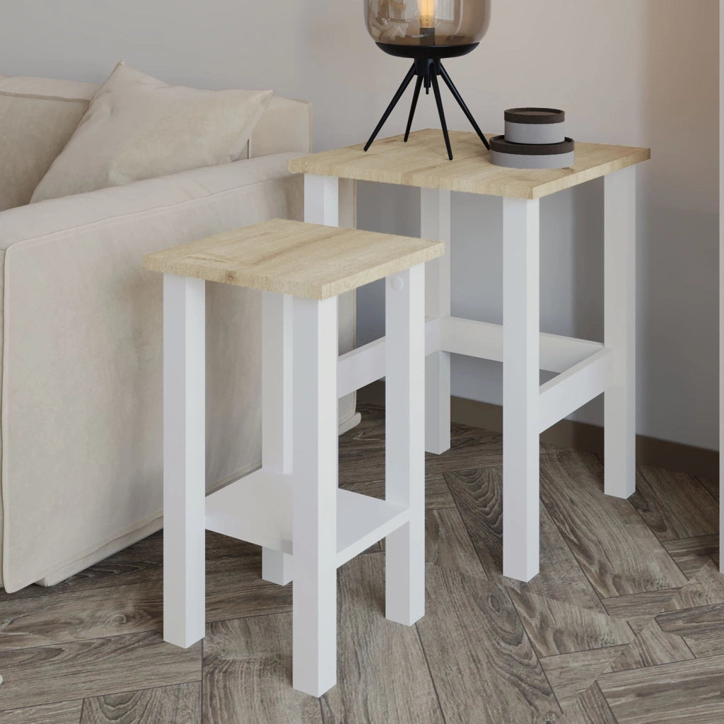 Set di 2 tavolini in legno "Gina 2" - 45 x 45 x 60 cm - Beige