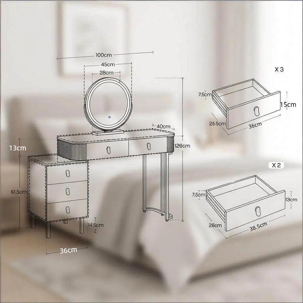 Tavolo da toeletta elegante multifunzione; scrivania con cassetto; fornito con sgabello