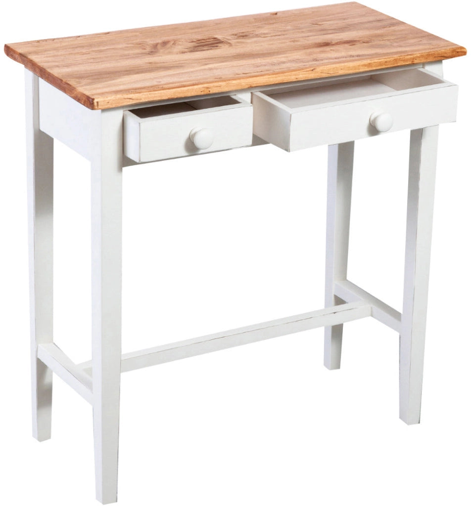 Biscottini Tavolino consolle Country in legno massello di tiglio struttura bianca anticata finitura naturale L73xPR36xH75 cm. Made in Italy
