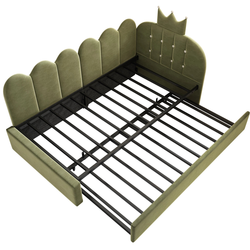 Letto estraibile 90x200 cm con secondo letto 90x190 cm; velluto verde