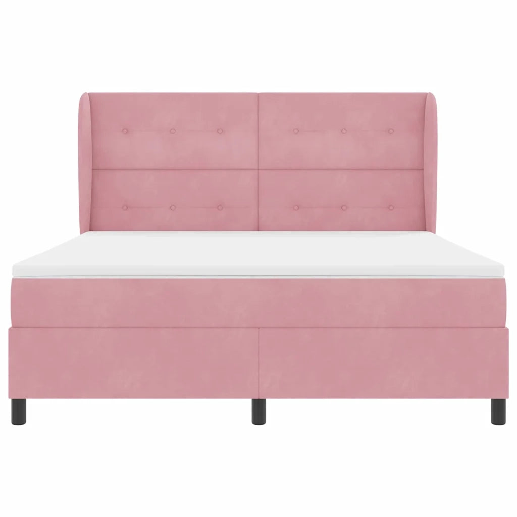Letto a molle con materasso Rosa 200 x 180 cm Velluto 3340945