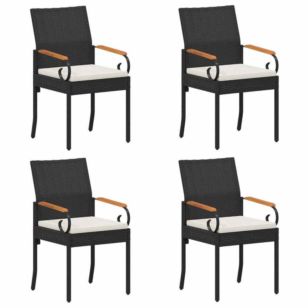 Sedie da giardino 4 pcs Nero e Bianco Crema Polyrattan e acacia