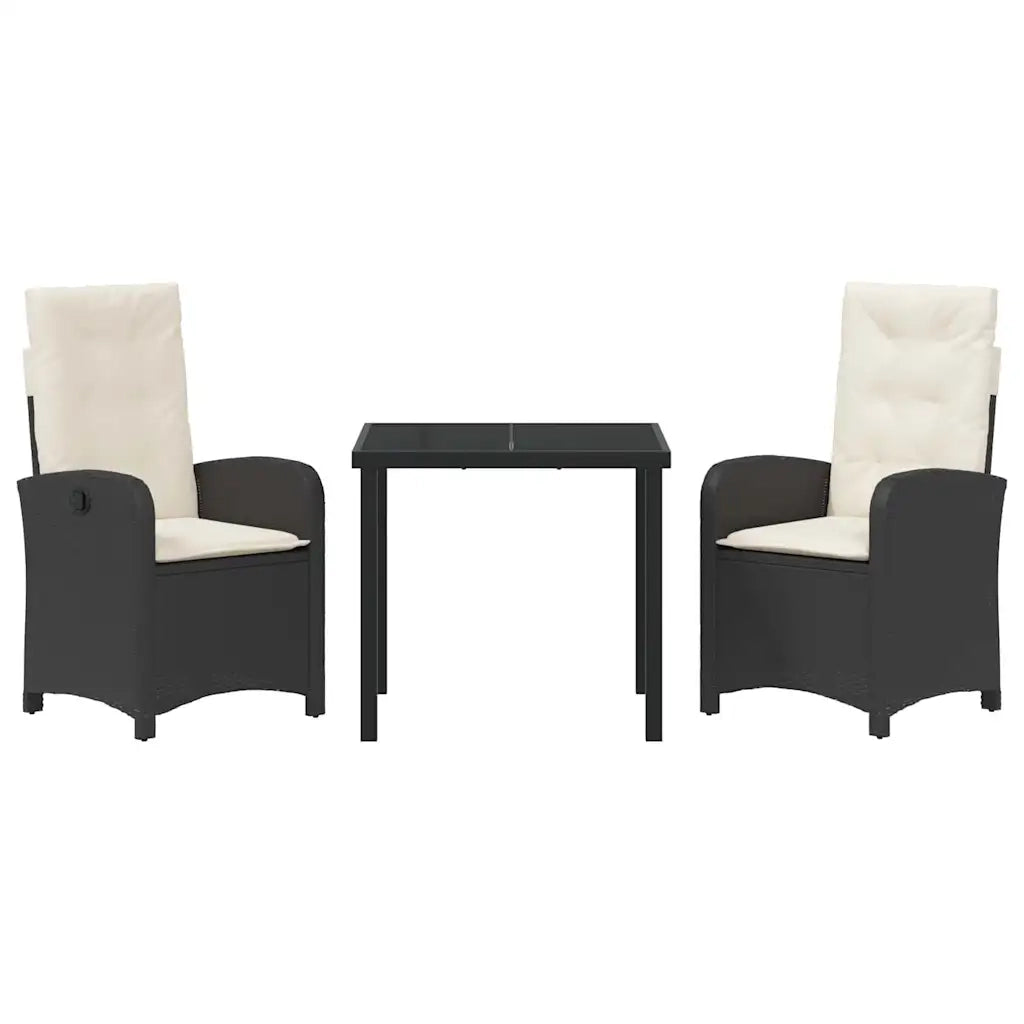Set da Pranzo per Giardino con cuscino 3 pcs Nero polyrattan 3380253