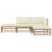 Set Salotto da Giardino 4pz con Cuscini Bianco Crema in Bambù 3058189