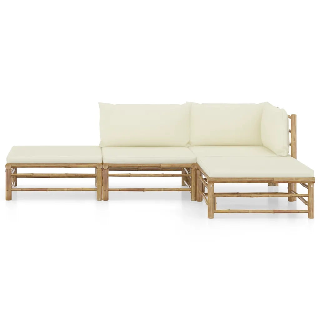 Set Salotto da Giardino 4pz con Cuscini Bianco Crema in Bambù 3058189
