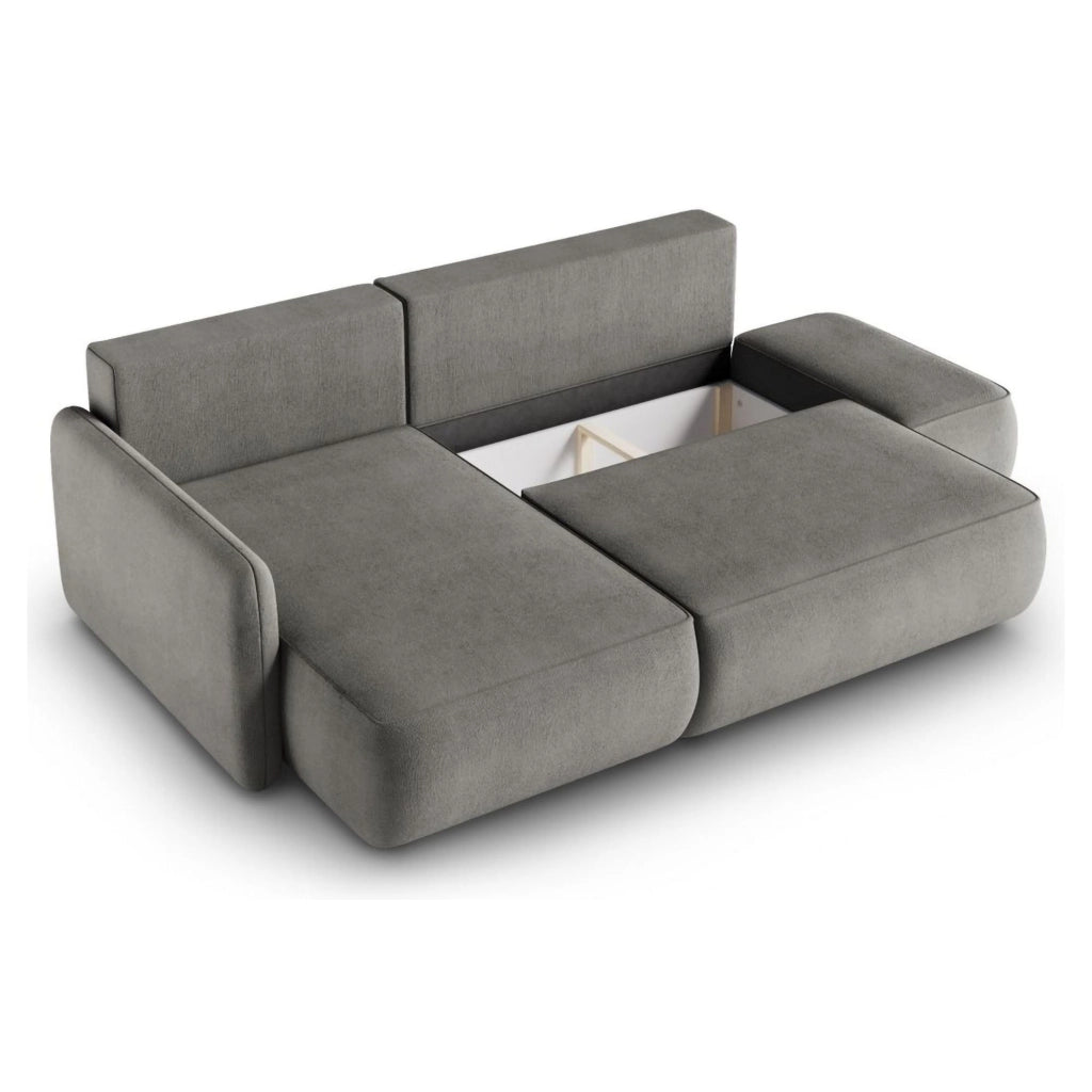 Rezzo, Divano Letto con Penisola Contenitore, 229x148 cm Grigio