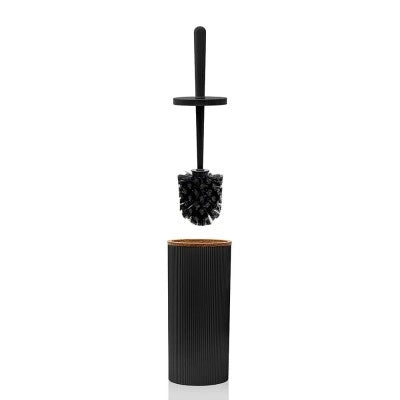 Set 2 pezzi Porta scopino e Pattumiera 5lt Nero dettagli effetto legno Blob