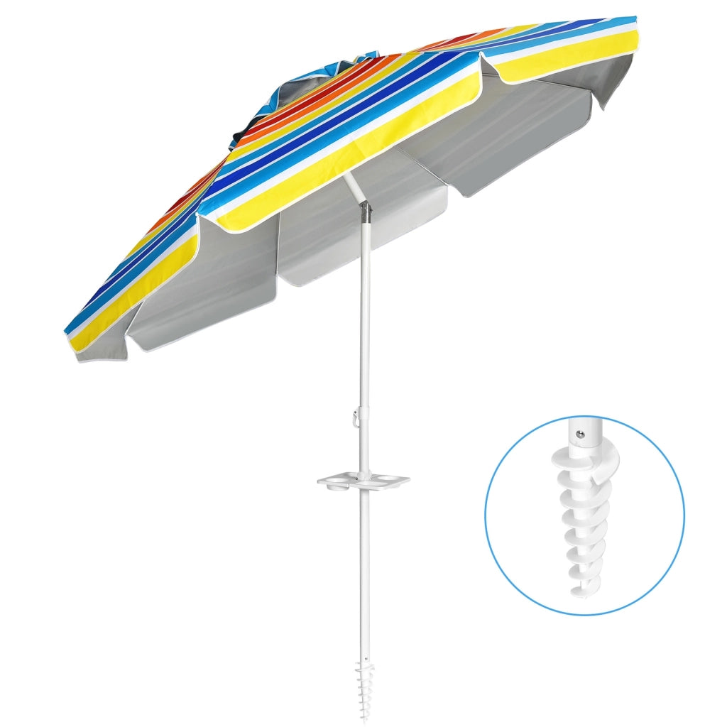 Ombrellone 2,2m da spiaggia con protezione solare UPF50+ inclinato, Ombrellone portatile da esterno Colorato-Ombrelloni