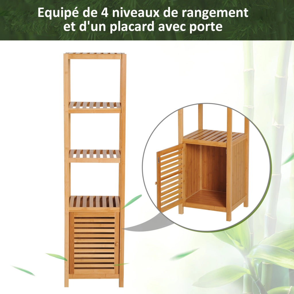 Mobiletto Colonna per Bagno in Bamb¨´ ¨C Zephmum ¨C 36x33x140 cm 2 Ripiani 4 Livelli