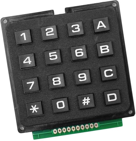 Tastiera Matrice 4x4 a Membrana - Ideale per Progetti Elettronici - Dimensioni Compresse - 16 Tasti - Profondità di 20mm - Altezza 120mm - Larghezza 120mm - Profondità 20mm - Peso 0,2kg - Materiale ABS - Colore Nero