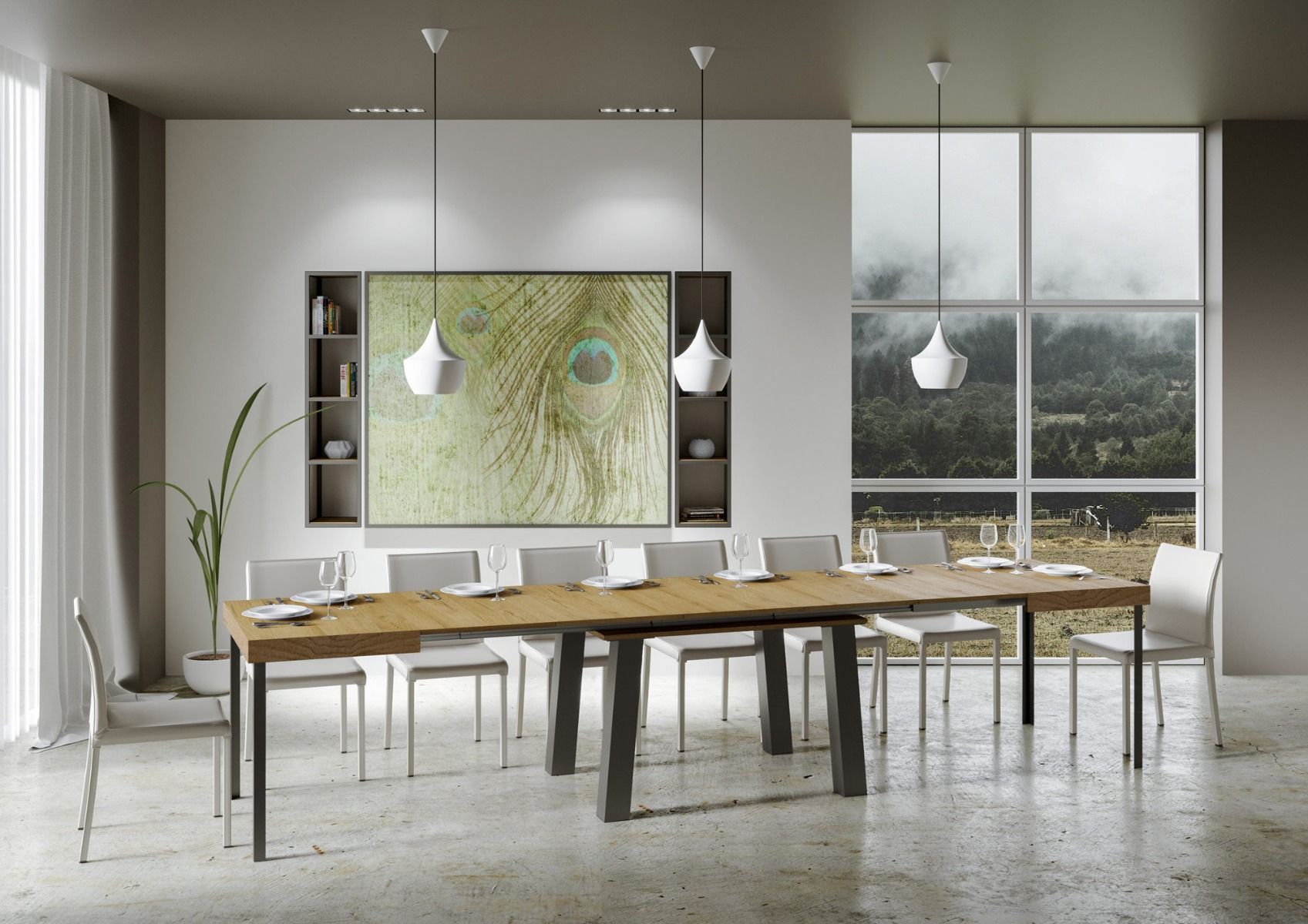 Tavolo Allungabile 200-460x90x77 cm Bridge Quercia Natura Telaio Antracite