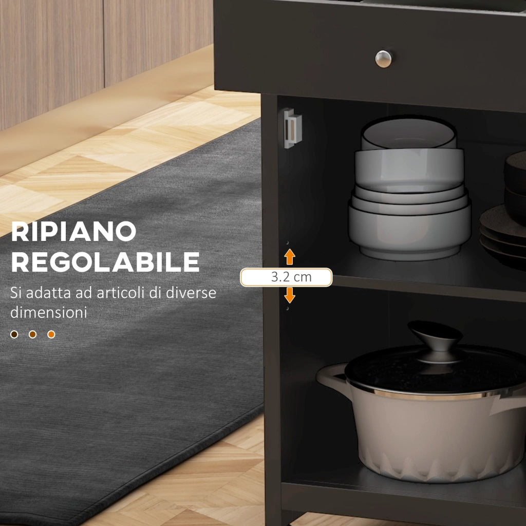 Carrello Cucina con Cassetto, Armadietto Regolabile e Portasciugamani, in Legno, 67x48x86.5 cm, Nero e Rovere