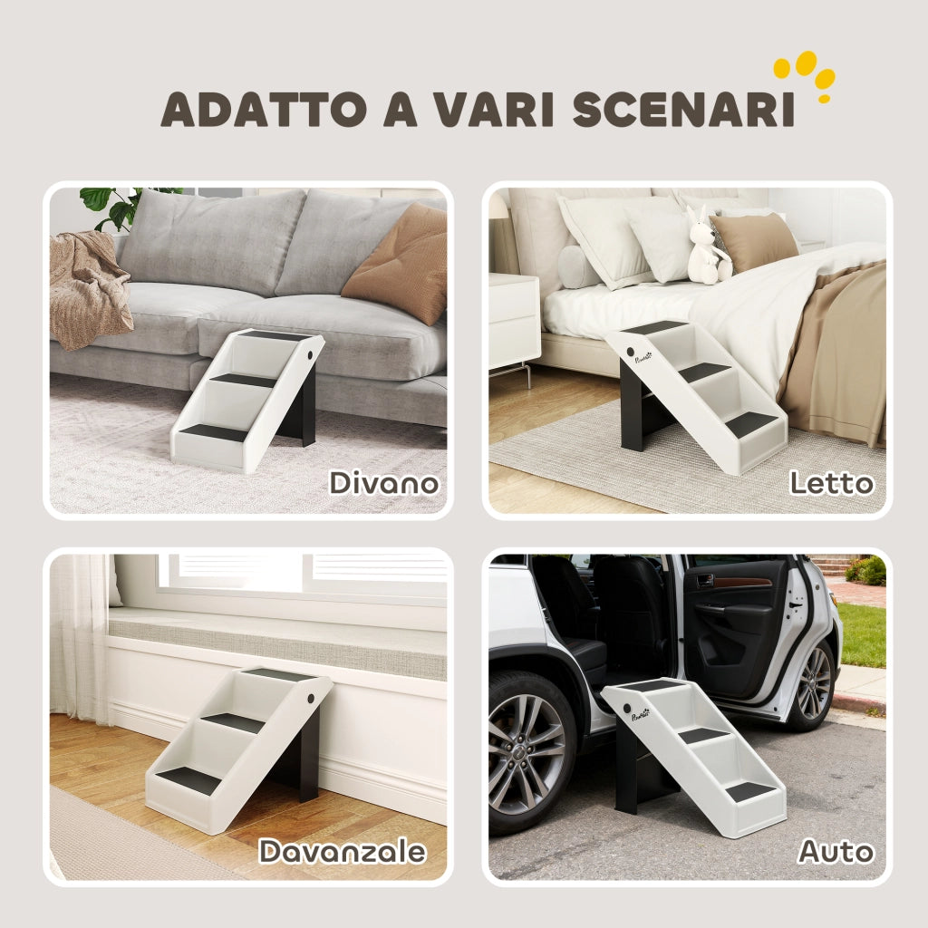 Scaletta Pieghevole per Cani e Gatti 3 Gradini Antiscivolo  53x30,5x36,5 cm in PP Crema