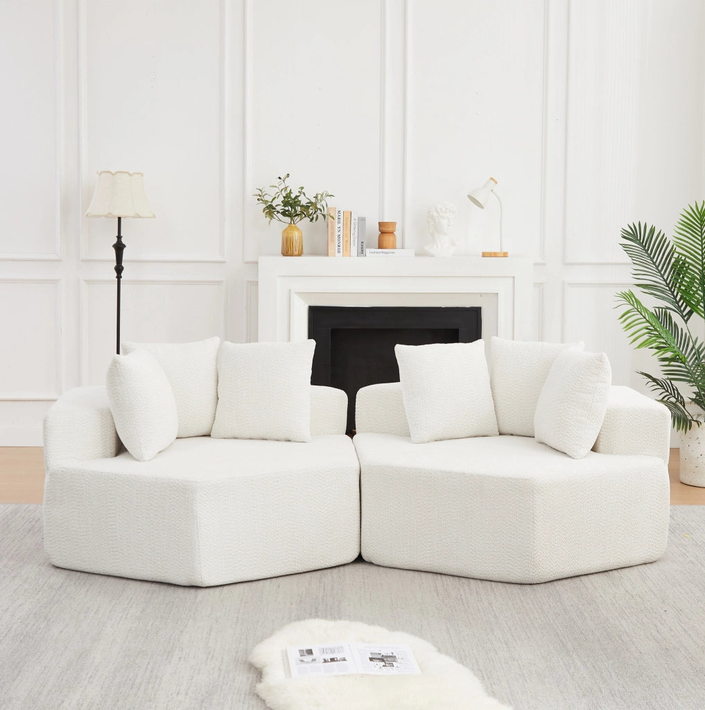 Poltrona modulare esagonale in ciniglia beige