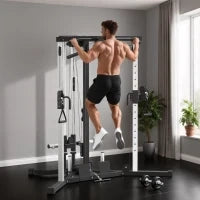 Stazione Fitness per Allenamento Totale con Sbarra per Trazioni e Bilanciere, in Acciaio, 170x139x200 cm, Nero