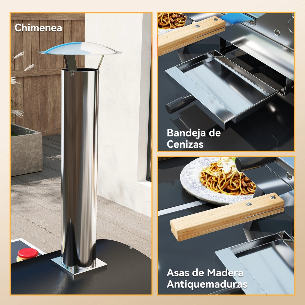 Forno Pizza Legno con Pietra Refrattaria ¨C Zephmum ¨C Grigio con Termometro e Vassoio Girevole