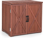 Casetta da Giardino in Legno di Abete, Capanno da Esterno con Doppie Ante Magnetiche e Comode Maniglie, Ideale per Giardino, Giardino, Fattoria e Cortile, 77 x 56 x 72 cm