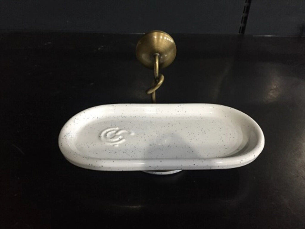 Porta Sapone Appoggio Retro Doppio Ceramic.Bianca Puntinata - Capannoli