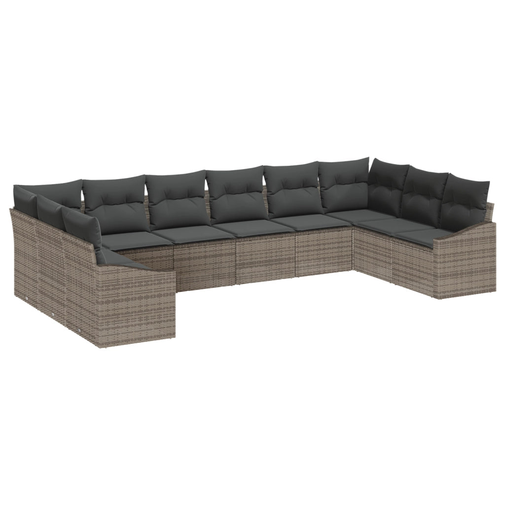 Set da Giardino 10 Pezzi con Cuscini Grigio in Rattan Sintetico