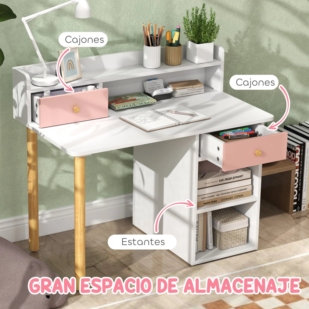 Scrivania per Bambini con Sedia e Cassetti ¨C ZephMum ¨C Rosa e Bianco