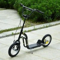 Outsunny Monopattino per Bambini 5+ Anni, Grandi Ruote, Manubrio Regolabile, 2 Freni Controllati dalla Maniglia, Cavalletto Laterale, 120 x 58 x 85-95 cm, Nero