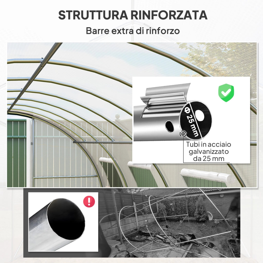 Serra da Giardino 6x3 m ¨C zephmum ¨C Bianco e Verde, Poliestere e Acciaio Zincato