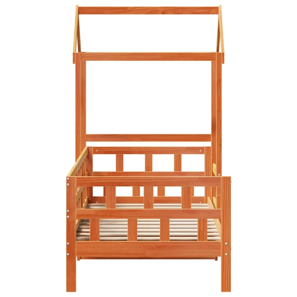 Letto singolo | Letto per adulti | Dormeuse con Tetto Marrone Cera 90x200 cm Legno Massello Pino