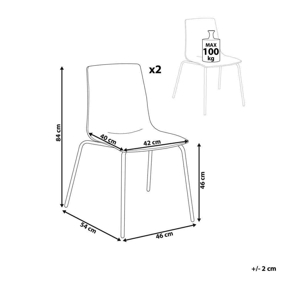 Set di 2 sedie trasparenti materiale sintetico gambe in metallo schienale moderno sala da pranzo