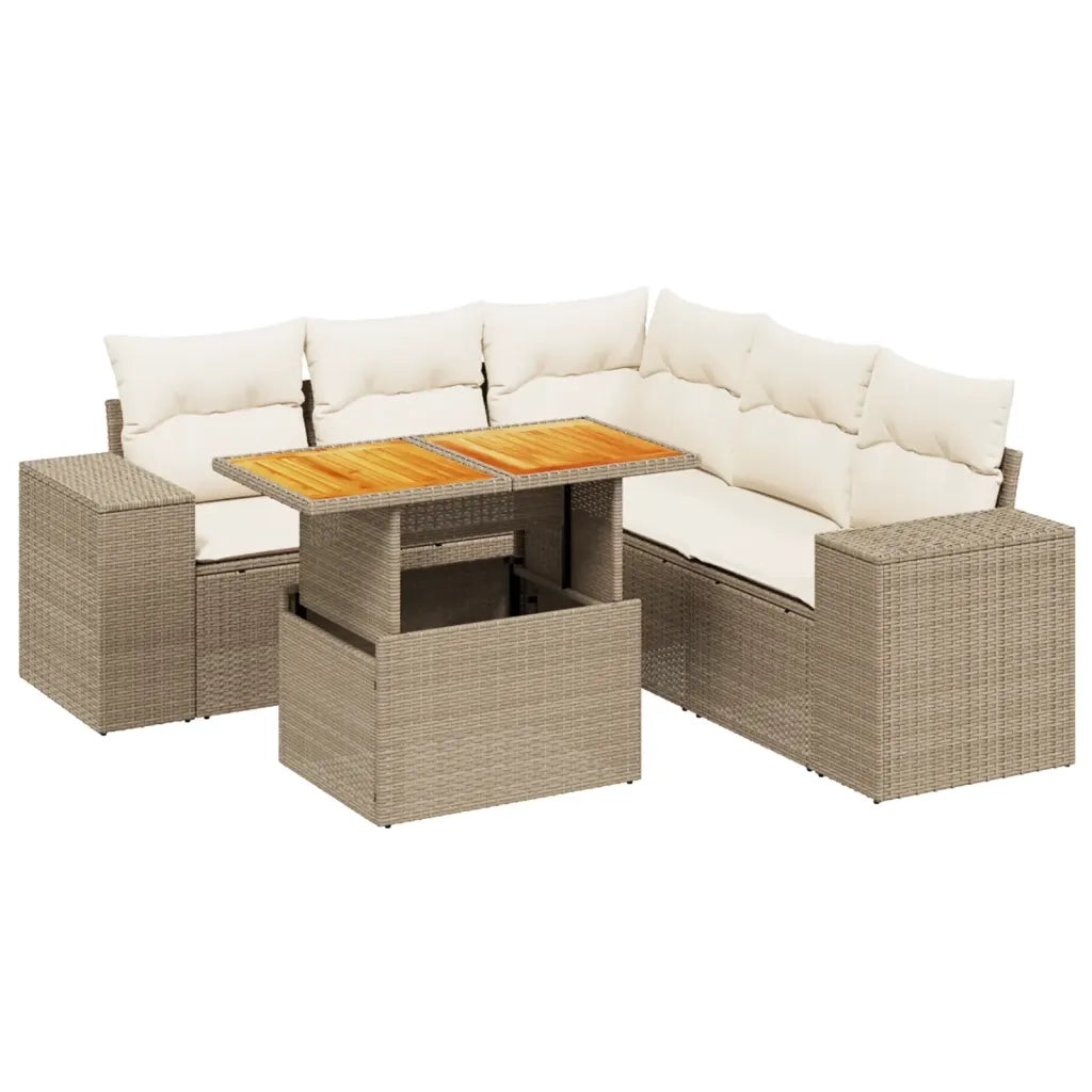 Set Divano da Giardino 6 pz con Cuscini Beige in Polyrattan 3272633