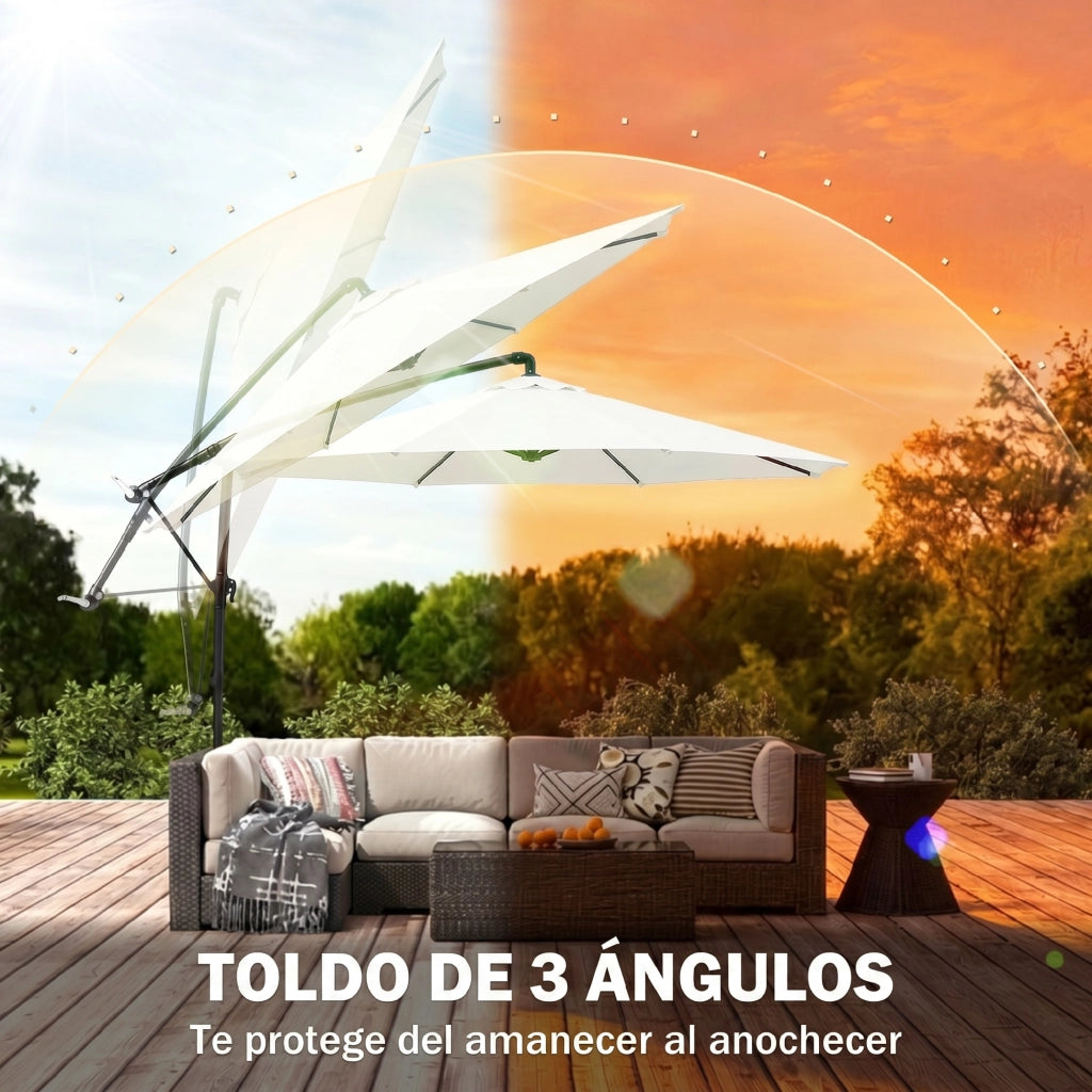 Ombrellone da Giardino 295 cm Parasole Eccentrico Inclinabile ¨C Zephmum ¨C Crema Acciaio