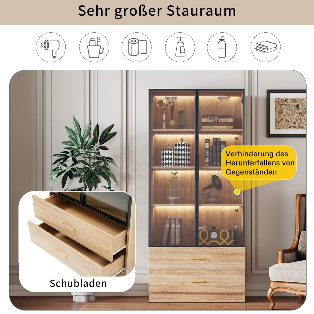 Mobile bagno alto in MDF marrone con vani aperti e anta in vetro temperato
