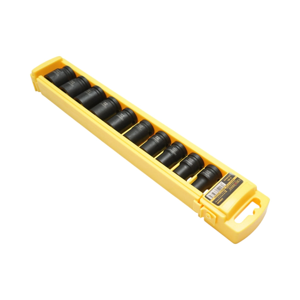 Set di 10 chiavi a bussola a impatto da 10-24 mm, attacco quadro da 1/2 pollice, materiale Cr-Mo, standard DIN 3121, Crownman Industrial.