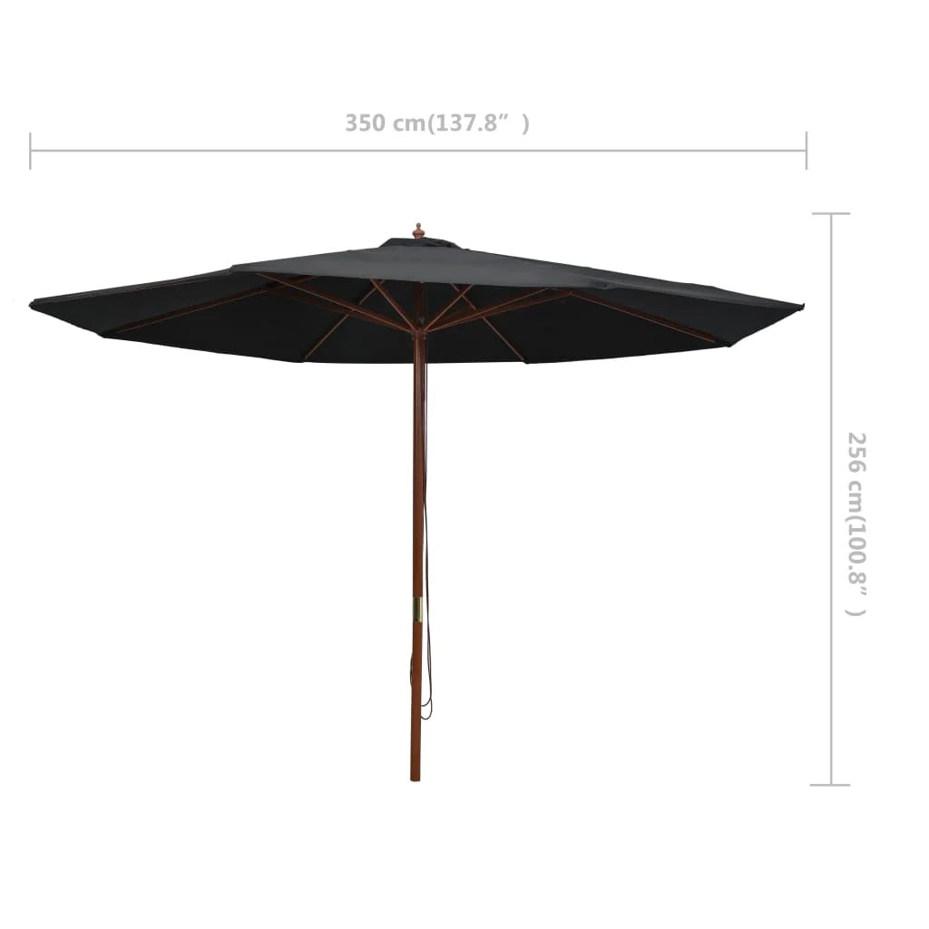 Ombrellone da esterno con palo in legno 350 cm nero 02_0008253