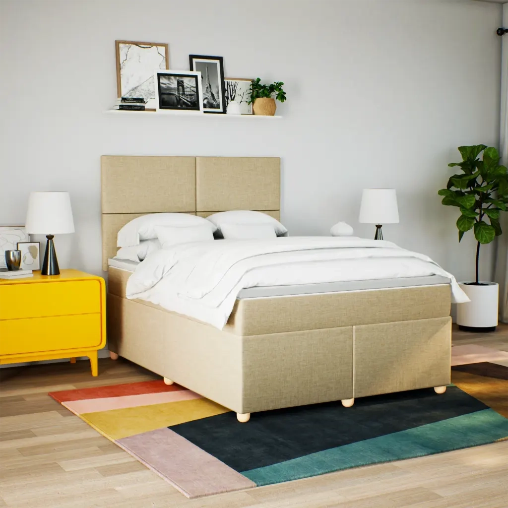 Giroletto a Molle con Materasso Crema 160x200 cm in Tessuto 3293629