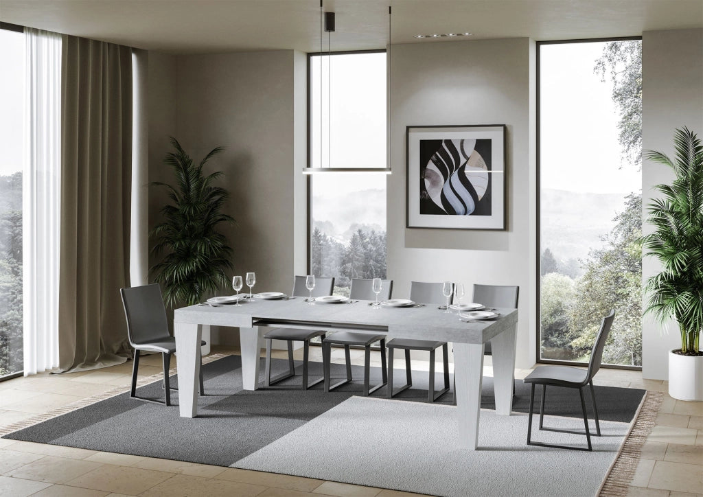 Tavolo Allungabile 130/390x90x77 cm Spimbo Mix  piano Cemento gambe Bianco Frassino