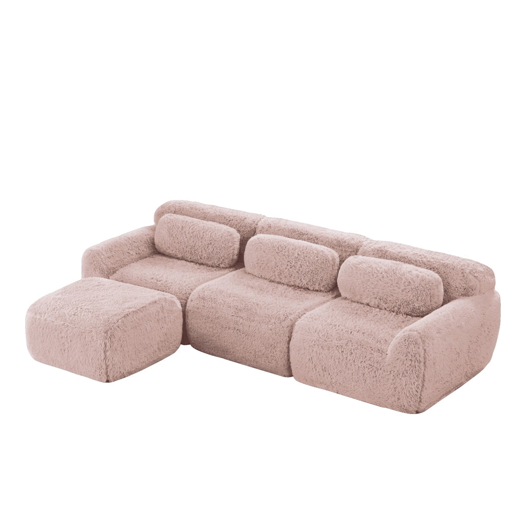 Divano Angolare Modulare ¨C Xylo ¨C Tessuto Plush, Rosa, Cuscini Inclusi