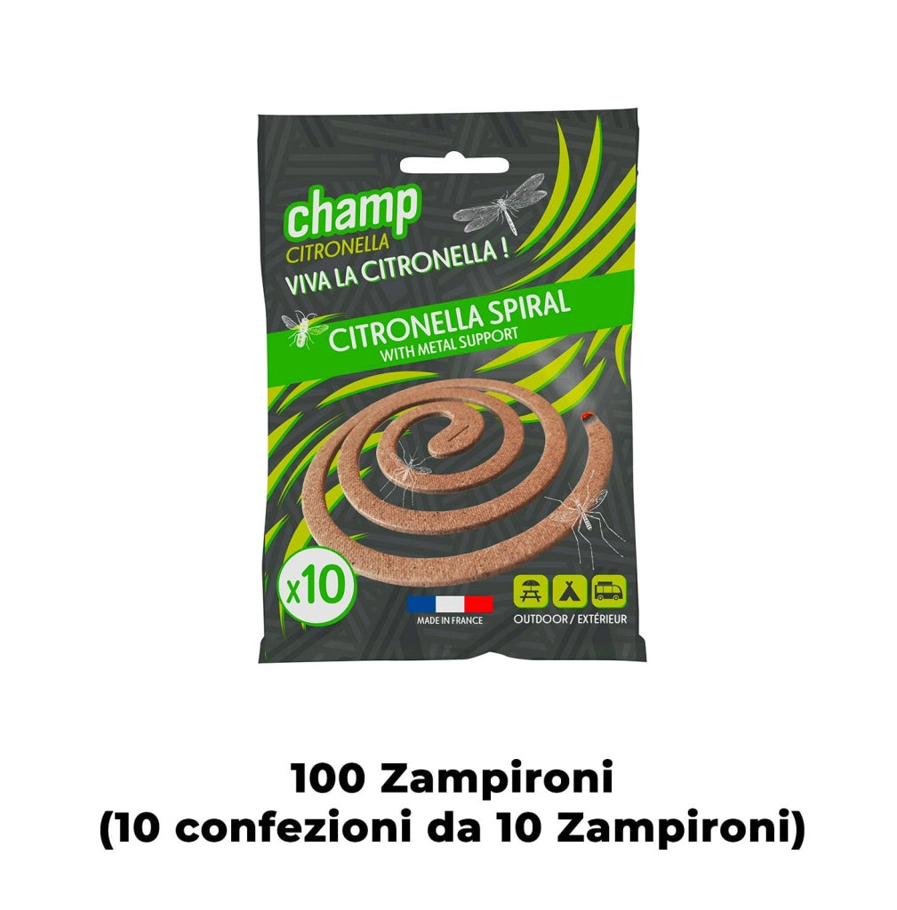 Set 100 Zampironi Antizanzare a Spirale in Critronella Bio con Supporto in Metallo