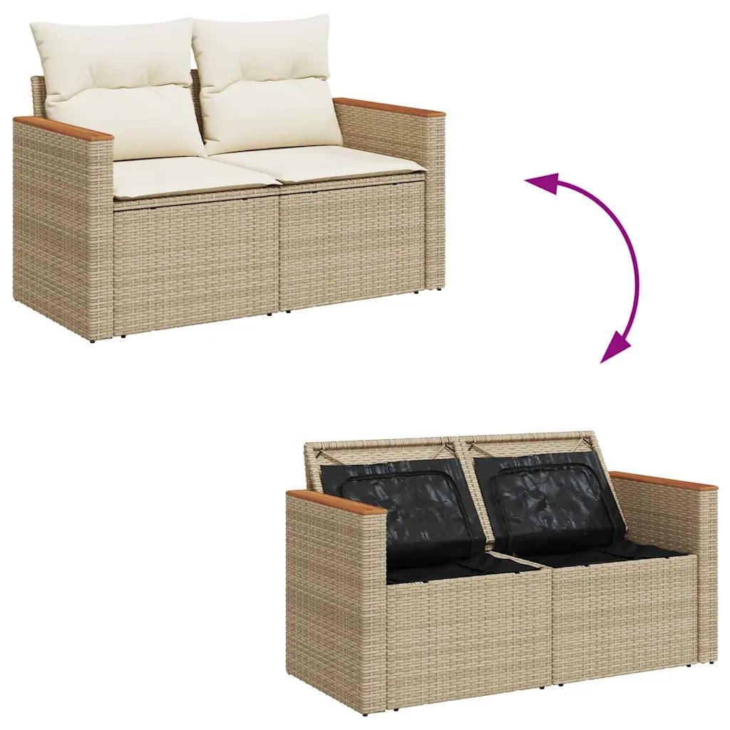 Set Divano da Giardino 9 pz con Cuscini Beige Polyrattan Acacia
