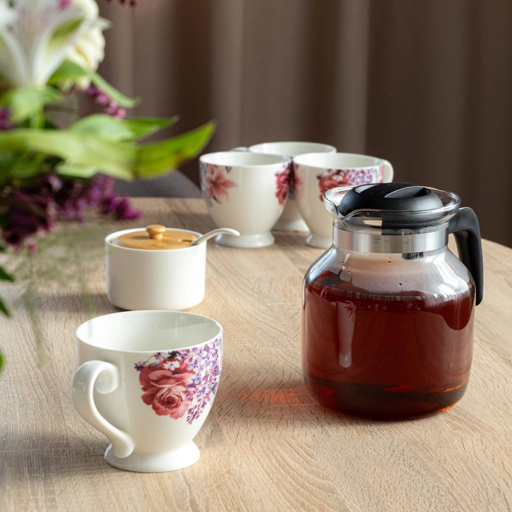 KADAX Brocca in vetro per tè e caffè da 1,5 l, resistente al calore, con coperchio, colore nero.