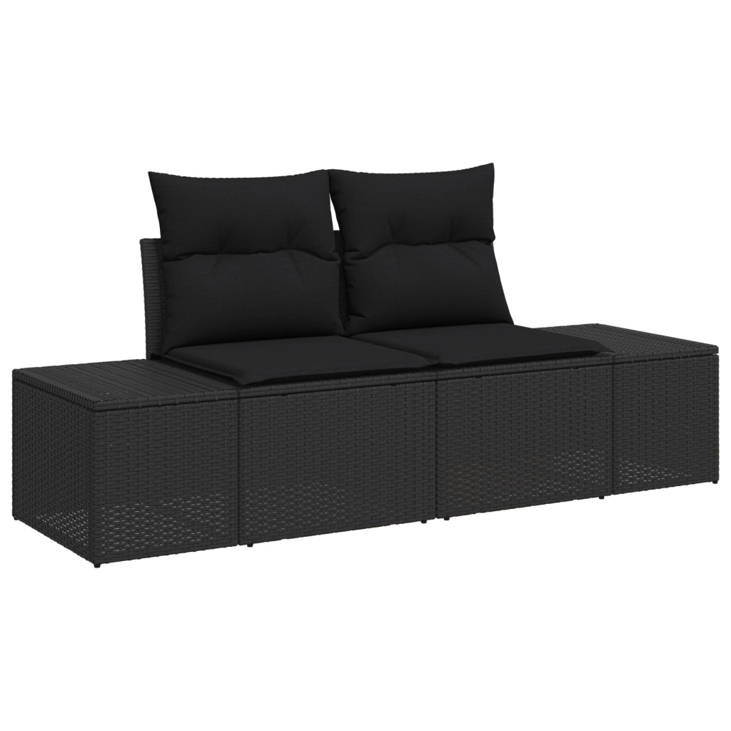 Set Divano Giardino 6 Pezzi con Cuscini Rattan Nero Polipropilene