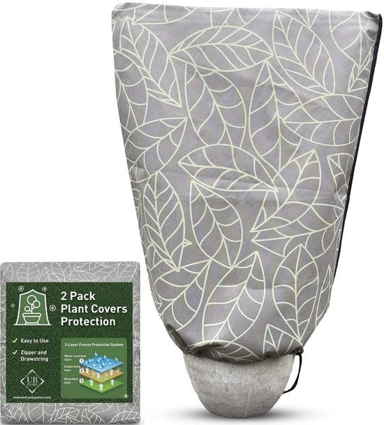 Vorstbescherming 3-laags per pianta - Protezione per piante 3 strati - Contenitore per piante - Tas per contenitore - Protezione da acqua - Corda per installazione facile