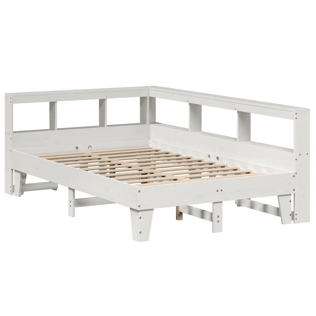 Letto Libreria senza Materasso-Struttura Letto con contenitore Bianco 140x190 cm Legno di Pino 175384