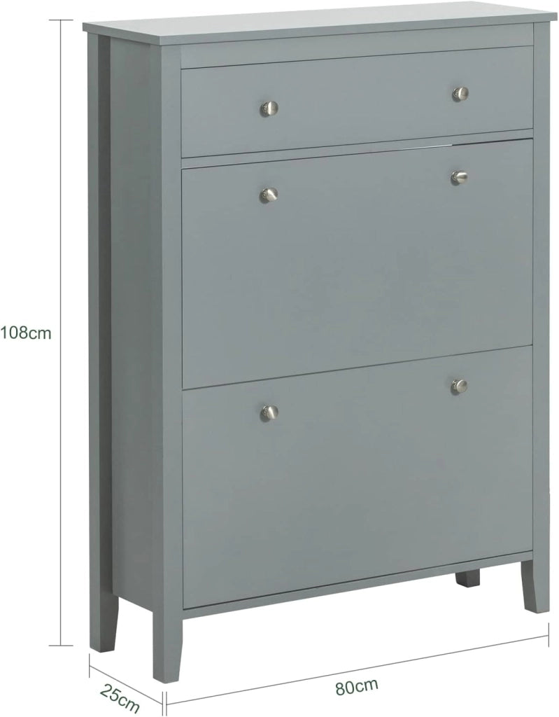 Scarpiera Salvaspazio Slim Ingresso con 2 Ribalte e Cassetto – Mobile Scarpiera Grigio Moderna per Corridoio Stretto, MDF E1, 80x25x108cm, FSR89-HG