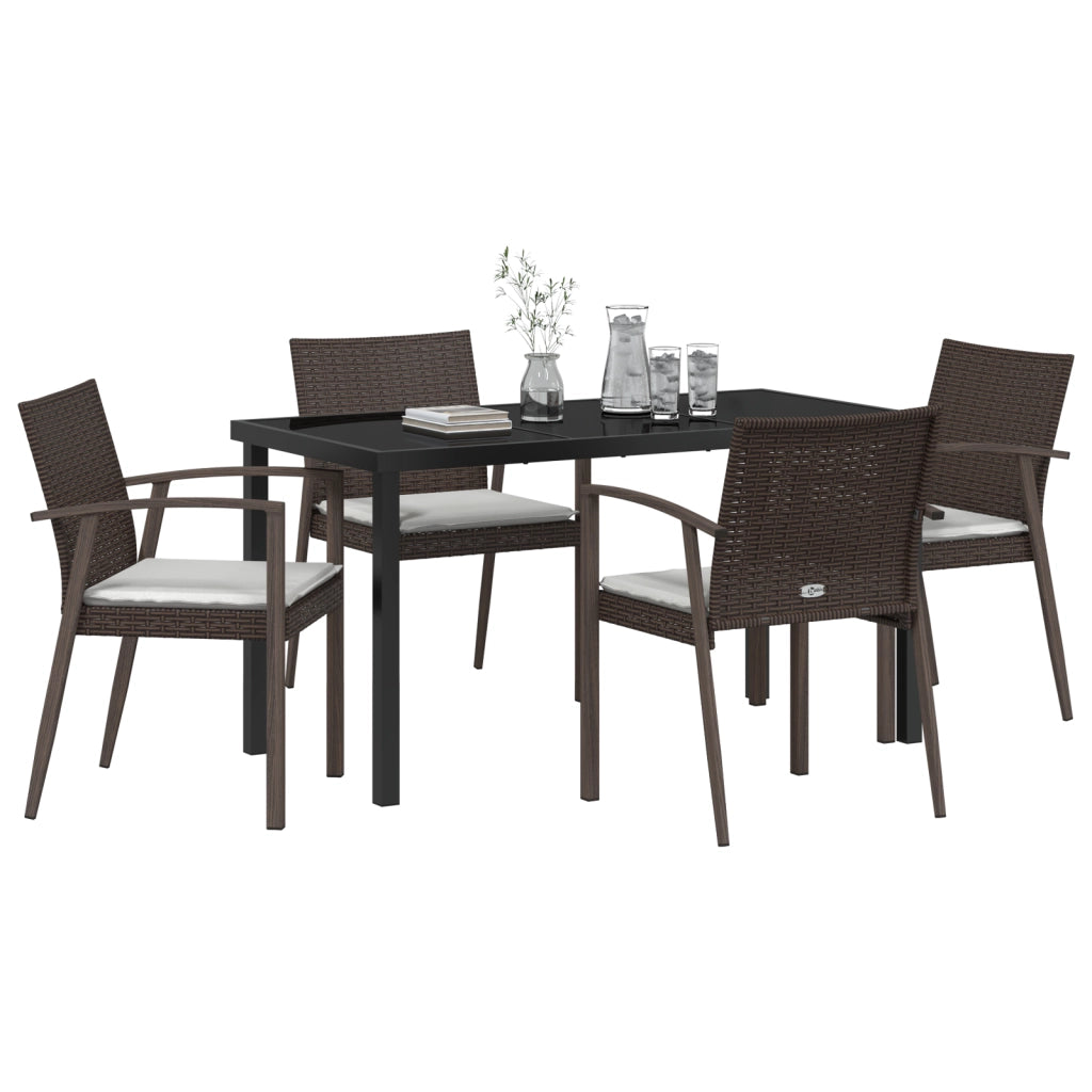 Set da pranzo da giardino 5 pezzi con cuscini marroni in polyrattan