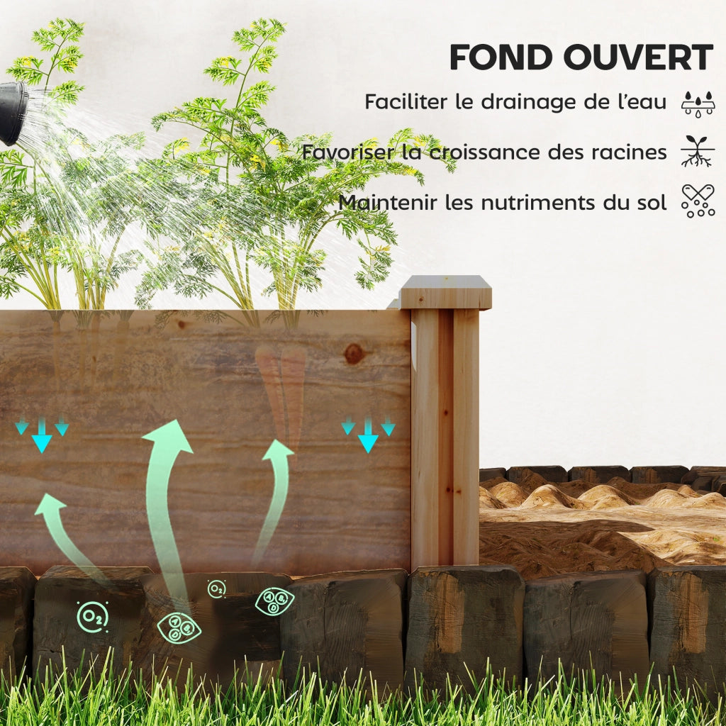 Letto da Giardino in Legno con 4 Zone di Coltivazione ¨C Zephmum ¨C 234x109x25cm Marrone Chiaro